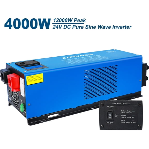4000W Pure Sine Wave Power Inverter 24V DC to 120V AC, 4000 Watt Continuous Power Converter with 4 AC Outlets, USB Ports, LCD Display for RV, Camping, Home Emergency, Truck - UL Certified