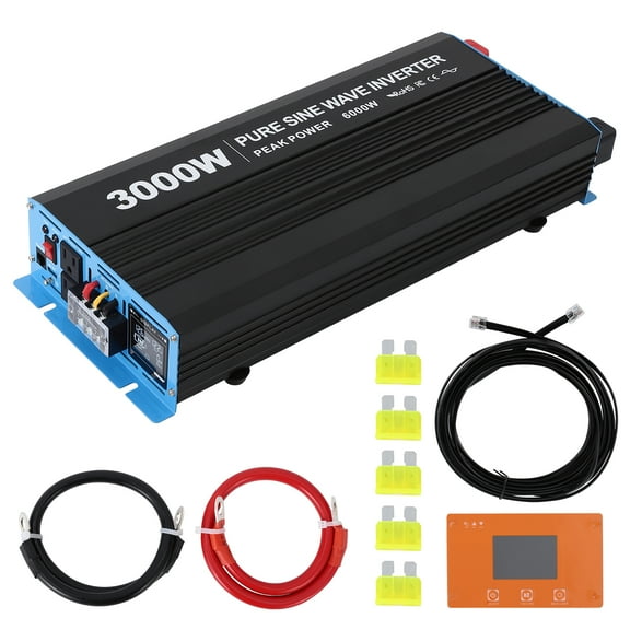 3000W Pure Sine Wave Power Inverter 24V to 120V with LCD Display, Remote Controller, Dual AC Outlets and USB Ports for RV Truck Home Solar Use