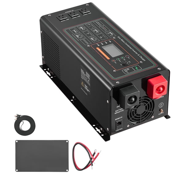 3000W Pure Sine Wave Solar Inverter Charger DC 24V to AC 120V, LCD Screen & Remote Controller, Off-Grid Power Supply for RV, Boat, Household and Solar System