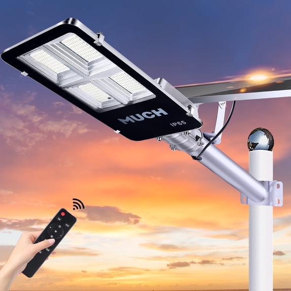 MUCH 6000W Solar Parking Lot Lights ,20000mah Dusk to Dawn Solar Street Light with Remote Control,IP65 Waterproof Solar Street Light for Streets, Gardens, Pathways, Poles, and Monitoring, Large Areas