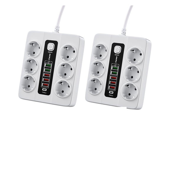 3000W Strip PD QC3.0 USB Fast Charger Smart Home Socket Overload Protection 6 USB Port Multiple USB C Extension Socket
