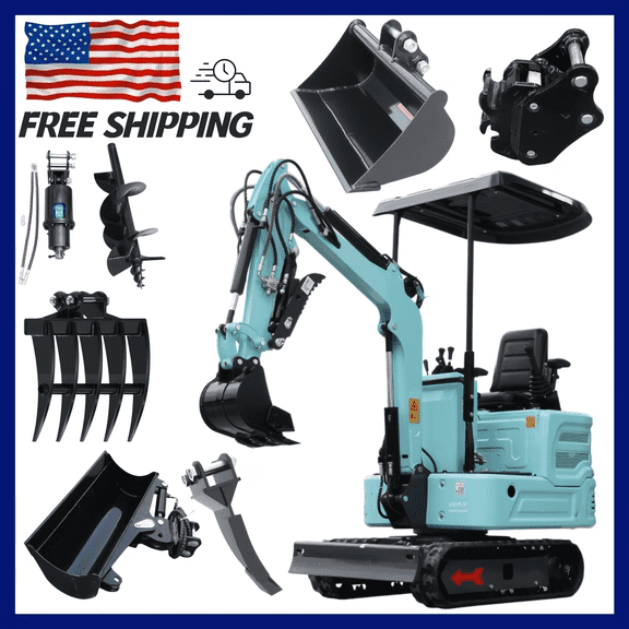 APEXYUN 3000lb Mini Excavator Kubota Diesel EPA Engine, Pilot Control System, Quick Coupler, Hydraulic Thumb, Auger, Ripper, Mud Bucket, Rake, Multifunctional Digger for Farm, Garden, Home & Sma