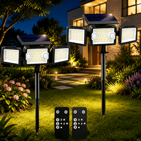 BN-LINK 2-Pack Solar Outdoor Lights, 188 LED Solar Motion Sensor Lights with 3 Adjustable Heads, 270Wide Angle, IP65 Waterproof Solar Security Lights with Ground Stake for Yard, Garage