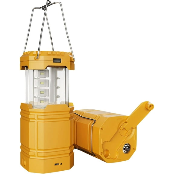 3000mAh Large Capacity Hand Crank Solar Camping Lantern, Portable Ultra Bright LED Torch, 23-26 Hours Running Time, USB Charger, Electronic Lantern for Outdoor Yellow Yellow