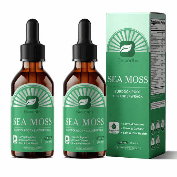 Sea Moss Liquid Drops - Black Seed Oil & Irish Sea Moss Gel with Burdock Root Bladderwrack, Elderberry - Immunity Booster, Digestive Health - 120ml(2 Pack)