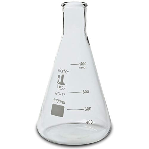 3000ml Narrow Mouth Erlenmeyer Flask, 3.3 Borosilicate Glass, Karter Scientific 213G16 (Single)