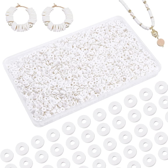 3000pcs White Heishi Clay Beads 6mm Vinyl Disc Beads Flat Round Polymer Clay Beads for Hawaiian Earring Choker Anklet Bracelet Necklace Jewelry Making Summer Sulfur Decor 2mm Hole DIY DIY