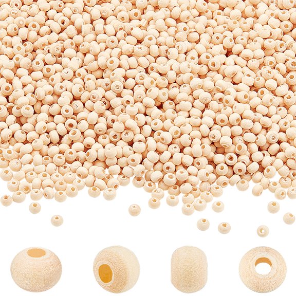 3000pcs Wood Beads 4mm Unfinished Round Wood Loose Beads Undyed Natural Wood Tube Beads with 2mm Hole Wooden Spacer Beads for Bracelet Necklace Jewelry Making DIY Crafts and Home Decor