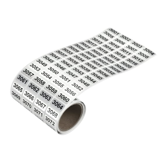 3001 to 4000 Consecutive Number Stickers Inventory Label Black Numbers for Numbering Classification