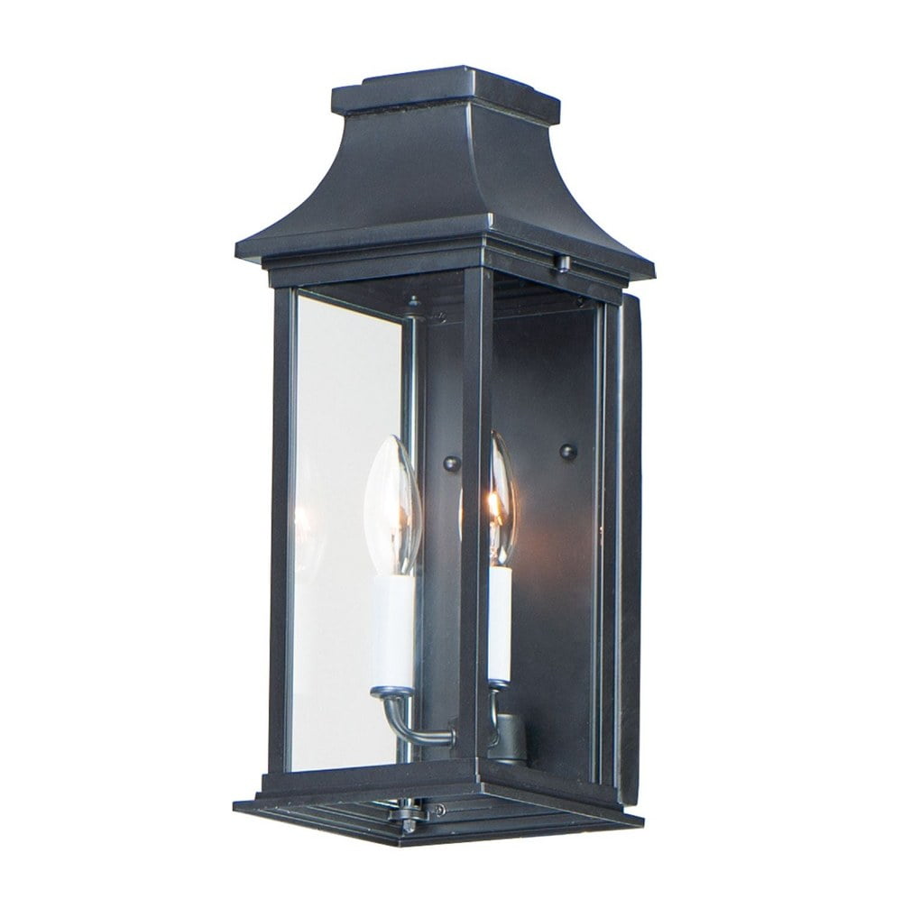 Vicksburg Black Aluminum 2-Light Outdoor Wall Sconce with Clear Glass