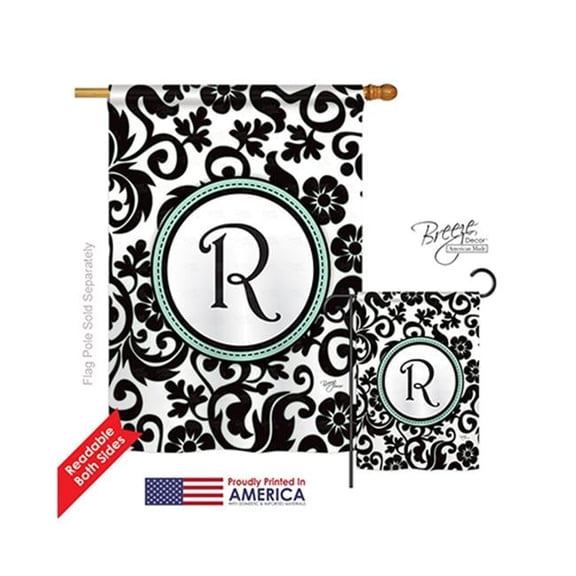 30070 Damask R Monogram 2-Sided Vertical Impression House Flag 28 x 40 in.