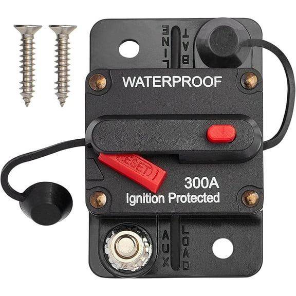 300A AMP Circuit Breaker Fuse Holder with Manual Reset Switch DC 12-48V for Boat Trolling Motors Marine ATV Trailers Vehicles Stereo Audio Electronics Batteries Solar Energy Systems, Water Resistant