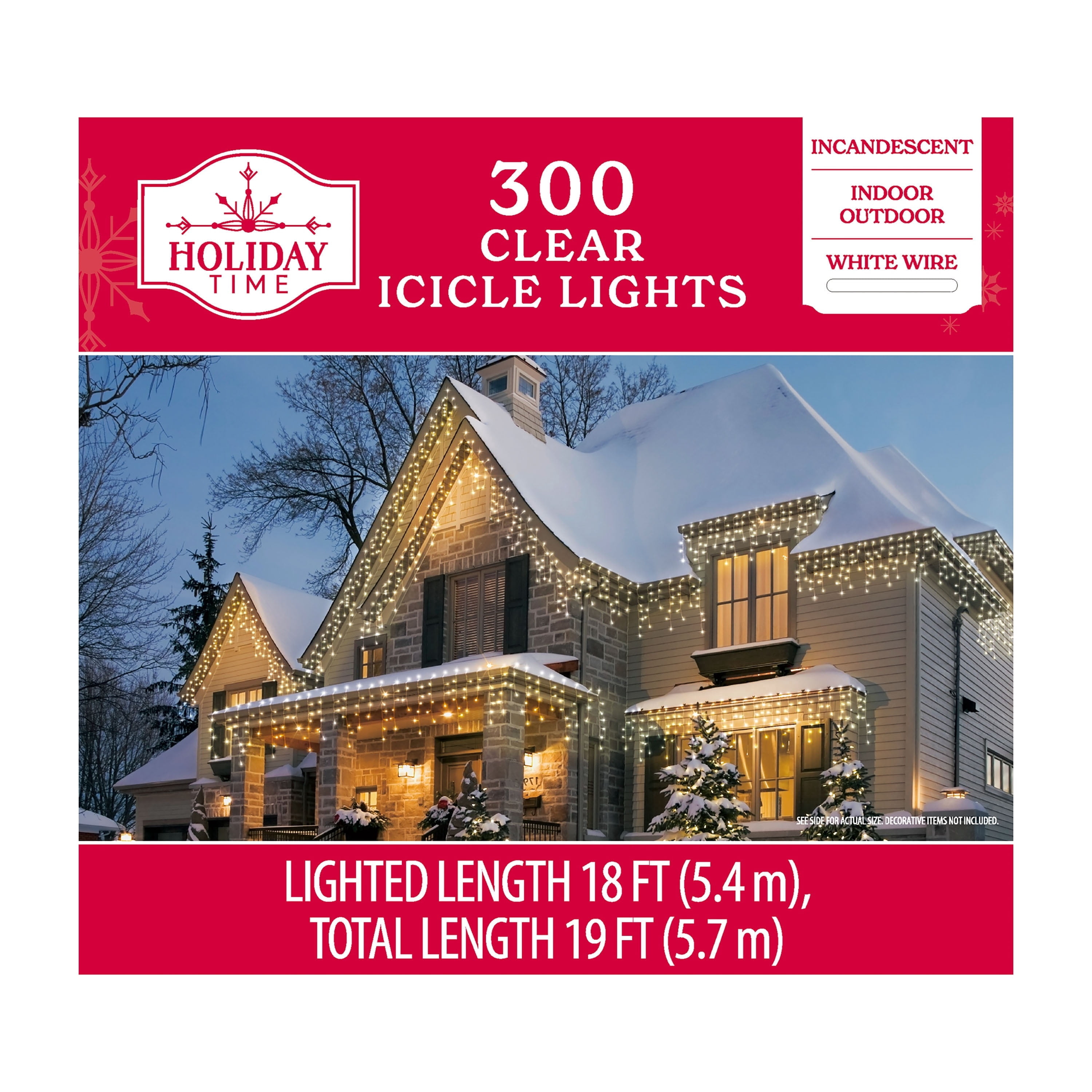 Indoor/Outdoor 300-Count Incandescent Christmas Icicle Lights, Multicolor, White Wire, 18', by Holiday Time