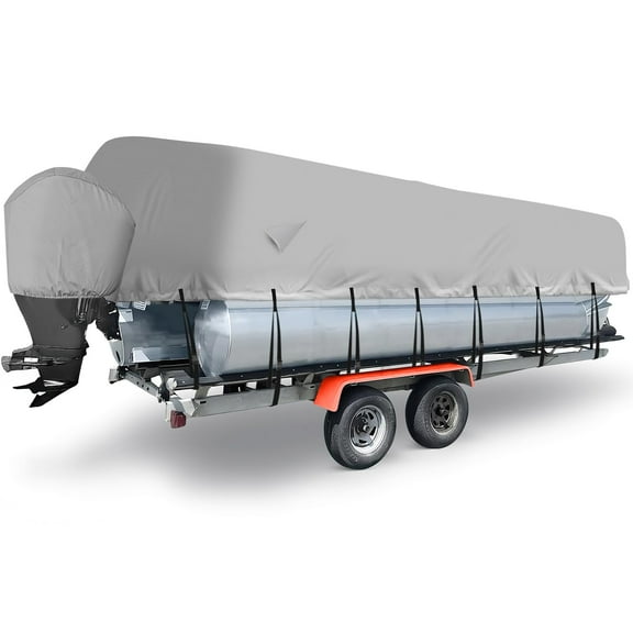 300D Pontoon Cover, Waterproof Cover for Pontoon Boat, Heavy Duty Boat Covers with Outboard Motor Cover for Mooring,Storage,Marine Grade Fabric