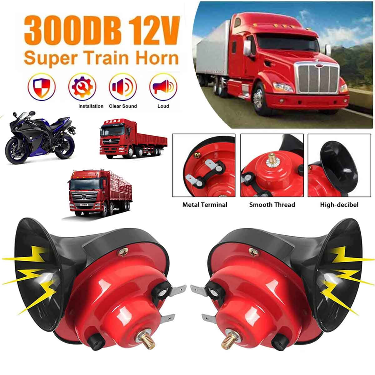 300DB Loud Train Horn for Truck Electric Snail Horns 12V High and