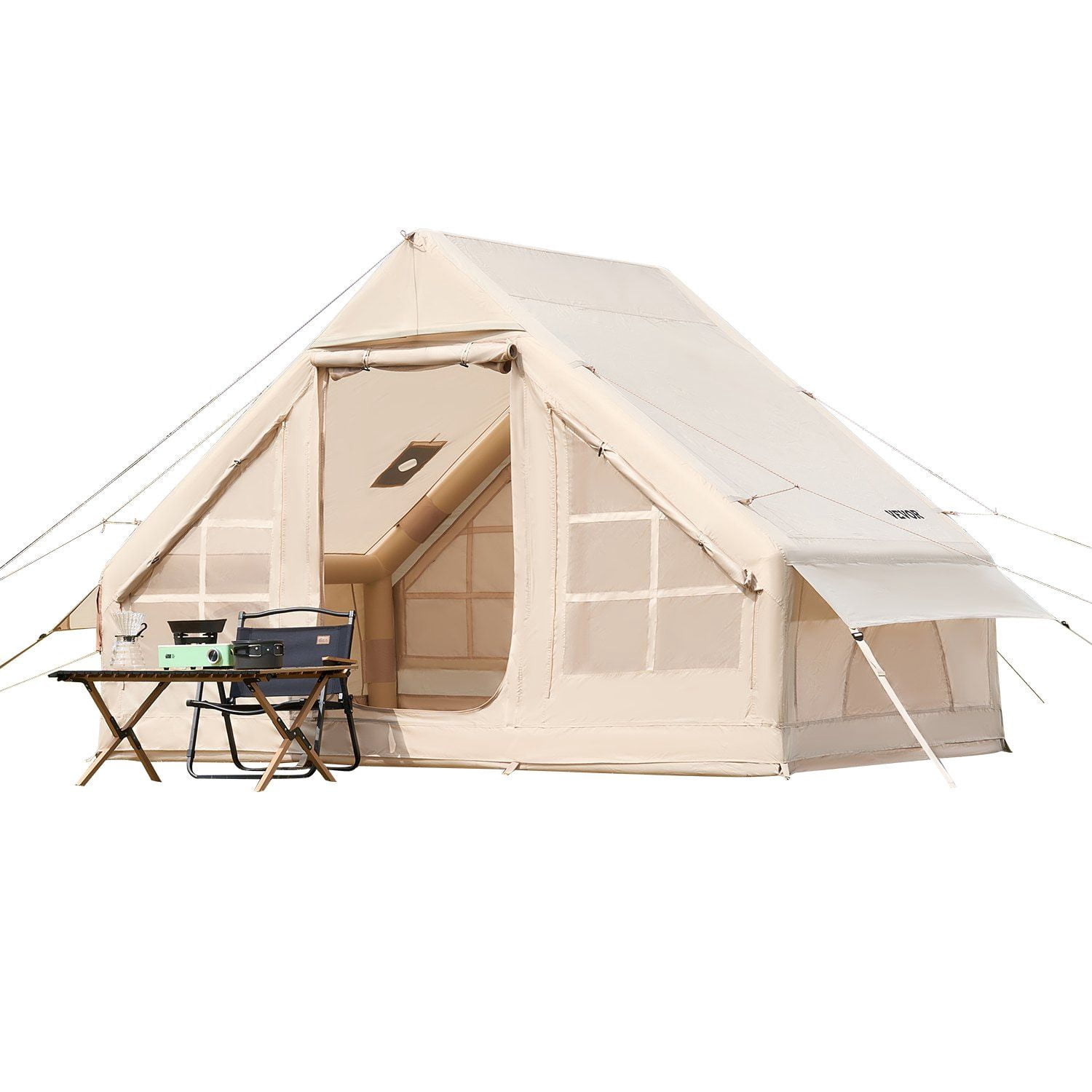 300DOxford Inflatable Camping Tent,3-5Person  Setup Blow up Tent with Stove Jack,4 Season