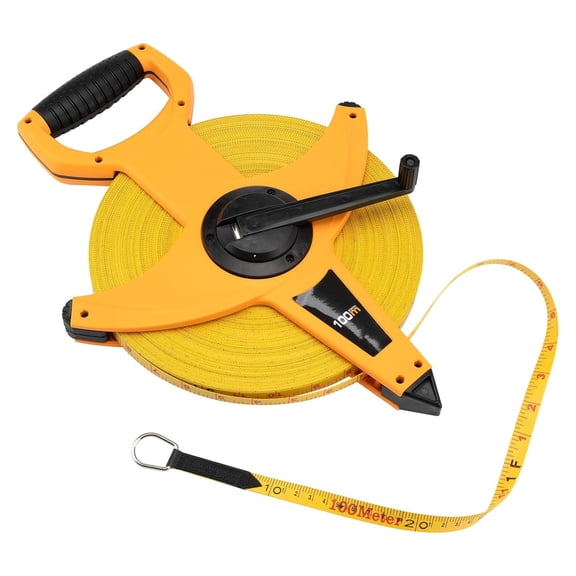 300FT/91M Heavy Duty Fiberglass Tape Measure - 1/2-Inch Wide, Dual Inch/Metric Scale, Durable Open Reel Measuring Tape for Surveying, Engineering, Runway Construction