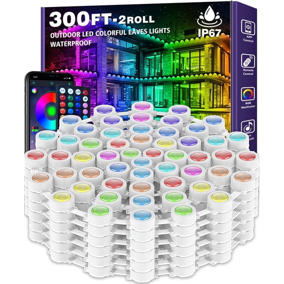 300FT Permanent Outdoor RGB Lights, IP67 Waterproof, App & Remote Control, Music Sync, DIY Scene Modes for Garden Christmas