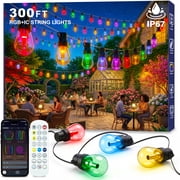 300FT RGB Outdoor String Lights, +IC Outside Light Dimmable Shatterproof LED Bulbs, IP67 Waterproof Chasing Effect Lighting DreamColor Patio Strip Lights for Backyard, Balcony, Outdoor Living