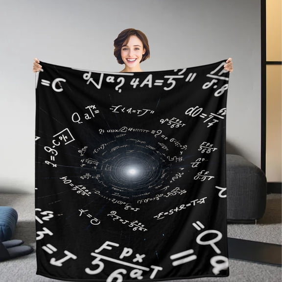 300GSM Heavy-Duty Math & Physics Themed Fleece Blanket - Large Black/White Science Print with Greek Letters (α,β,γ,δ,ε,σ,τ) - Super Soft Flannel All-Season Throw for Bed, Sofa, Travel - Gift for Math