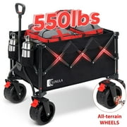 Sekey 550LBS Collapsible Foldable Wagon 300L Weight Capacity Beach Heavy Duty Folding Utility Garden Wagon Cart with All-Terrain Wheels, Drink Holder for Shopping Camping Grocery Sport Outdoor. Black