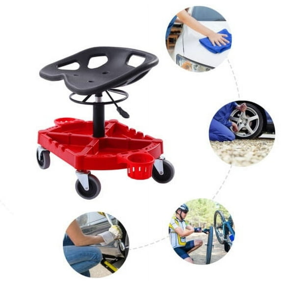 300LBS Adjustable Garage Shop Stool Rolling Mechanic Work Seat w/ Casters