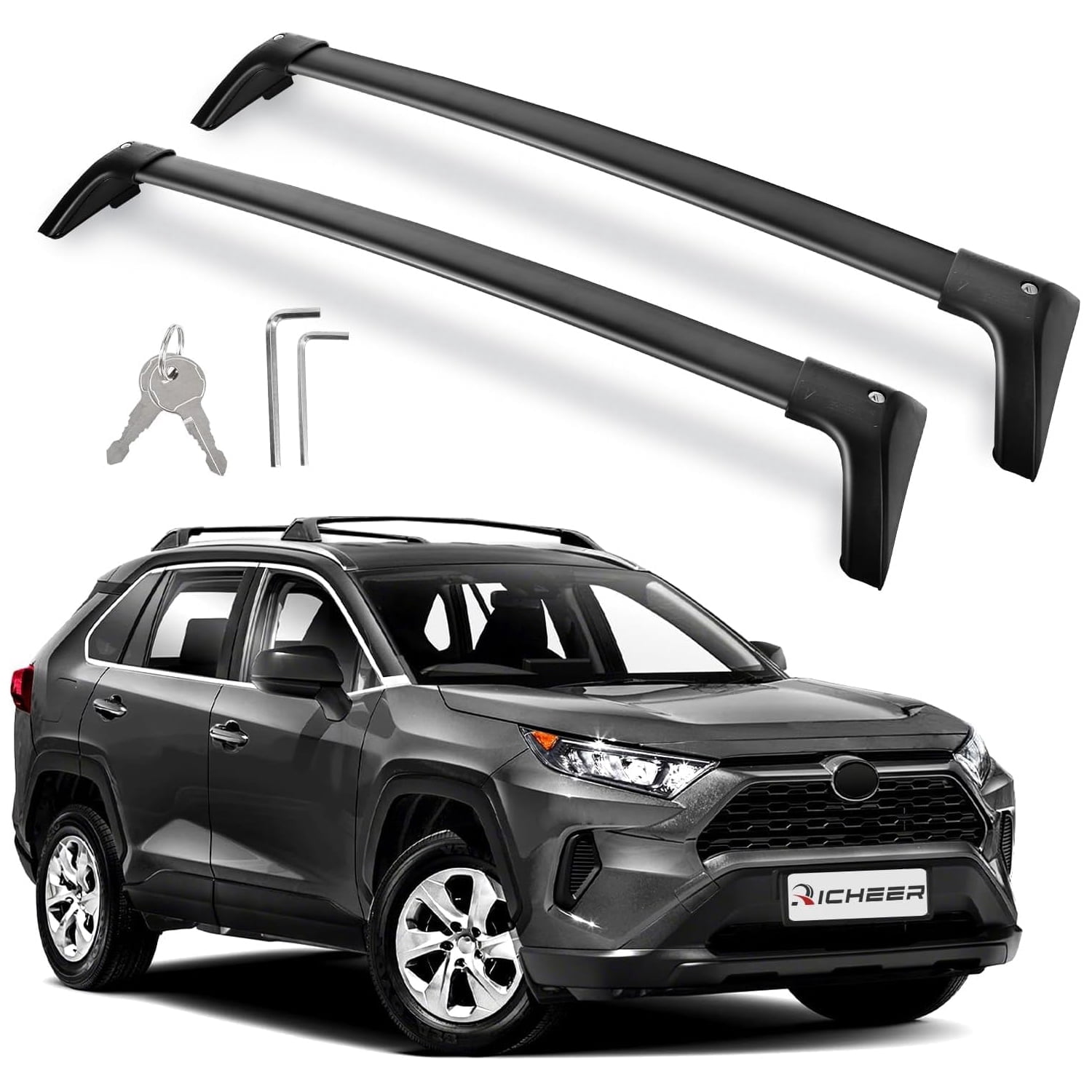 300LBS Roof Rack Cross Bars for 2019-2025 RAV4 with Side Rails,Lockable Heavy Duty Aluminum Cross Bar with Anti-Theft Locks for Cargo Racks Rooftop Luggage Carrier Canoe Kayak Bicycle roof Bag