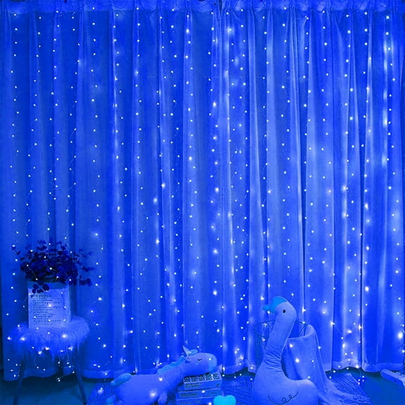 300LED Blue Fairy Curtain Lights with Remote 8 Modes Timer for Bedroom, 9.8x9.8 Ft USB Plug in Christmas Fairy String Hanging Lights for Fall, Halloween, Weddings, Party, Wall, Decorations