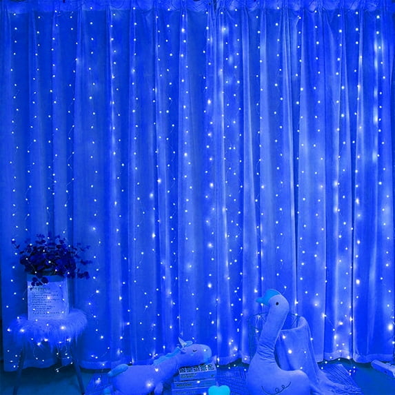 300LED Blue Fairy Curtain Lights with Remote 8 Modes Timer for Bedroom, 9.8x9.8 Ft USB Plug in Christmas Fairy String Hanging Lights for Fall, Halloween, Weddings, Party, Wall, Decorations