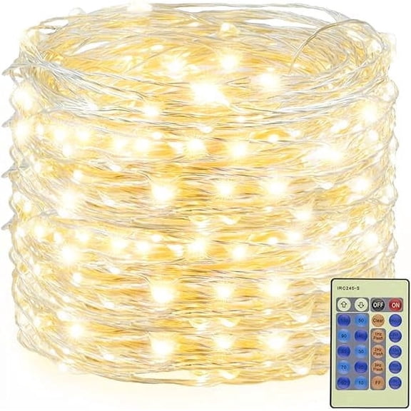 300LED Christmas Tree String Lights 99FT Silver Wire Warm White Dimmable with Remote Control