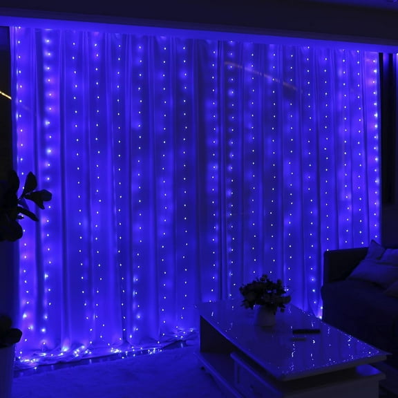 300LED Fairy Blue Curtain Lights for Bedroom, 3mx3m 8 Modes USB Plug in Window Christmas Led String Hanging Lights with Remote for Backdrop Wedding Party Home Garden Outdoor Indoor