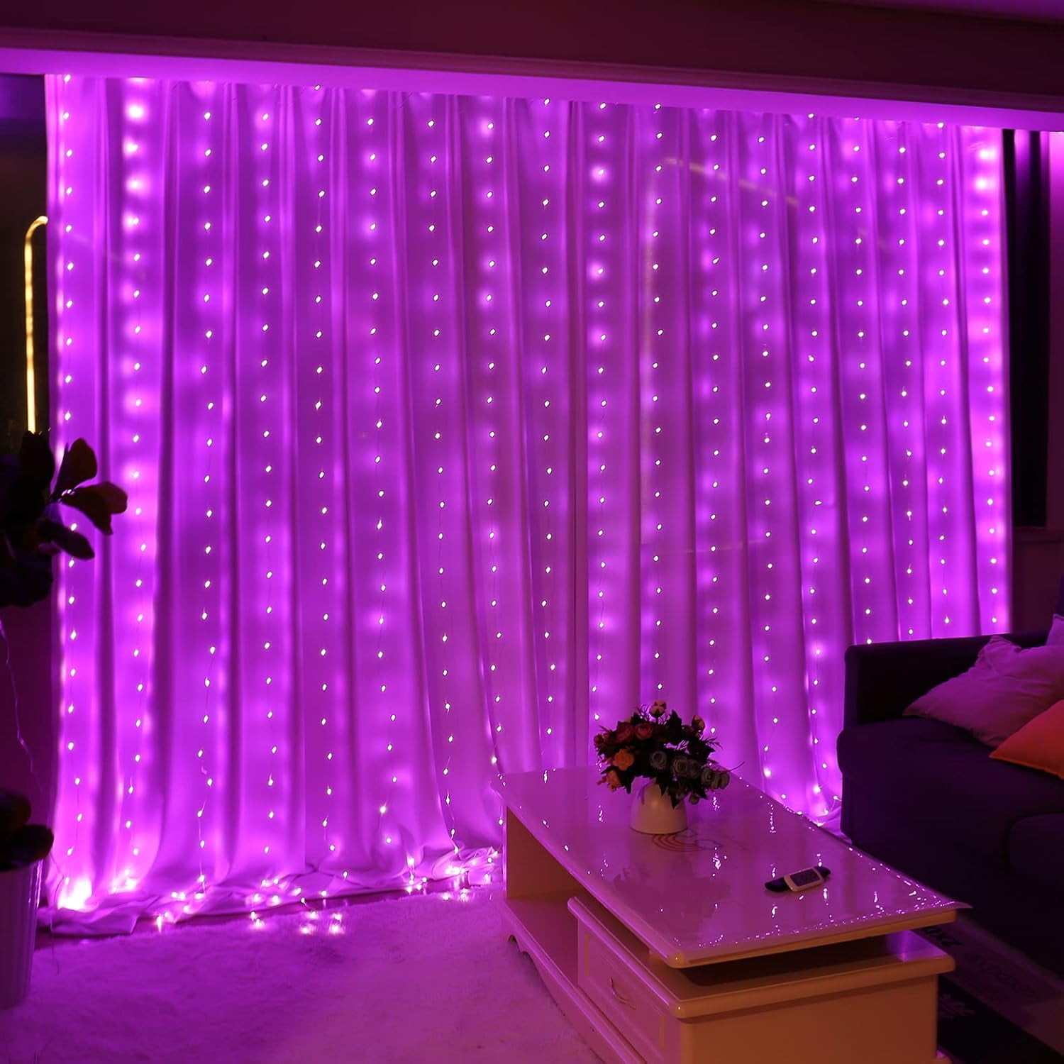 300LED Pink Fairy Curtain Lights for Bedroom, 3mx3m 8 Modes USB Plug in Window Christmas Led String Hanging Lights with Remote for Backdrop Wedding Party Home Garden Outdoor Indoor