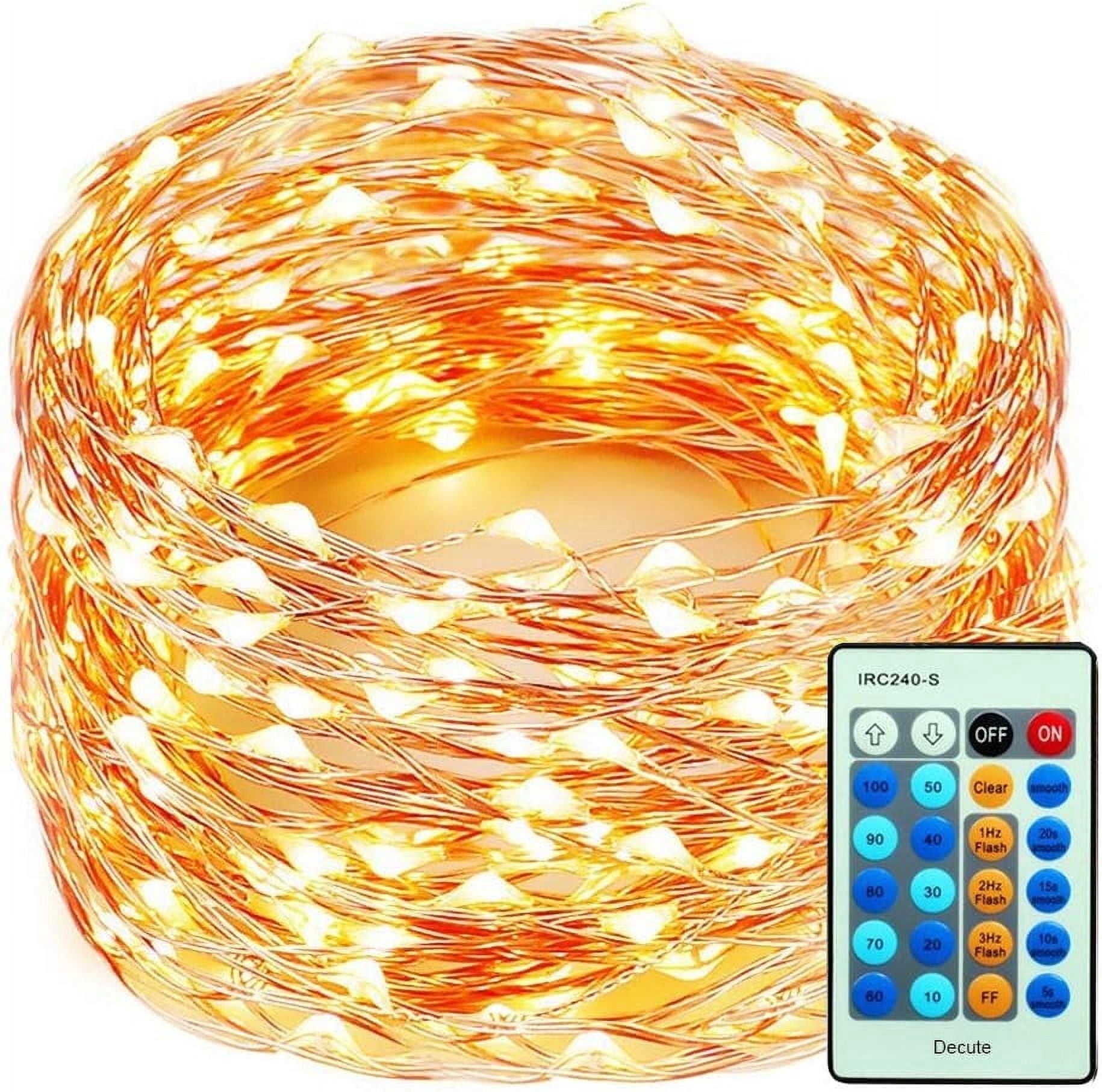 Decute 300LEDs 99FT Copper Wire Remote Control Dimmable Fairy String ...