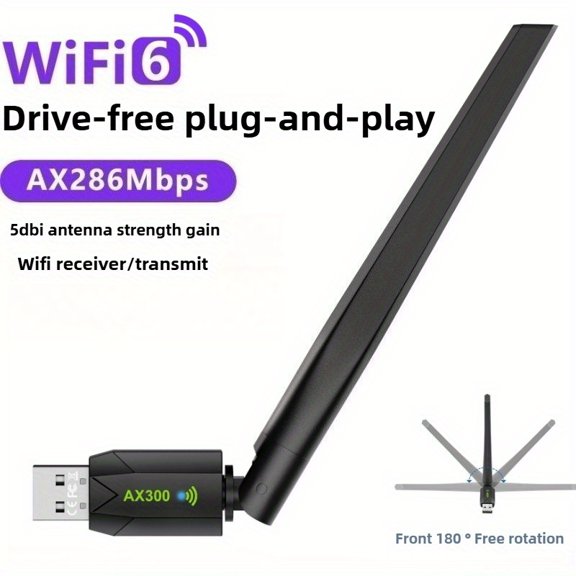 300M-Wifi6 Driver-Free 5Db Antenna Network Card, Desktop PC USB Wireless Wifi Receiver Transmitter, Easy Pairing, Stable Connection