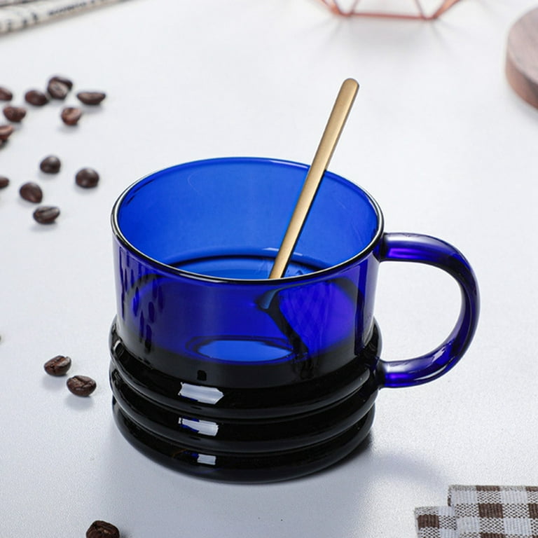 300ML 10.1 fl.ozColored Glass Cups with Handle Vintage High Temperature Resistant Coffee Mugs Amber Blue Glass Cup for Hot Col