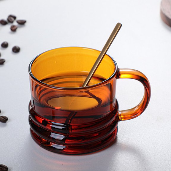 300ML/10.1 fl.ozColored Glass Cups with Handle, Vintage High Temperature Resistant Coffee Mugs, Amber/Blue Glass Cup for Hot & Cold Beverages