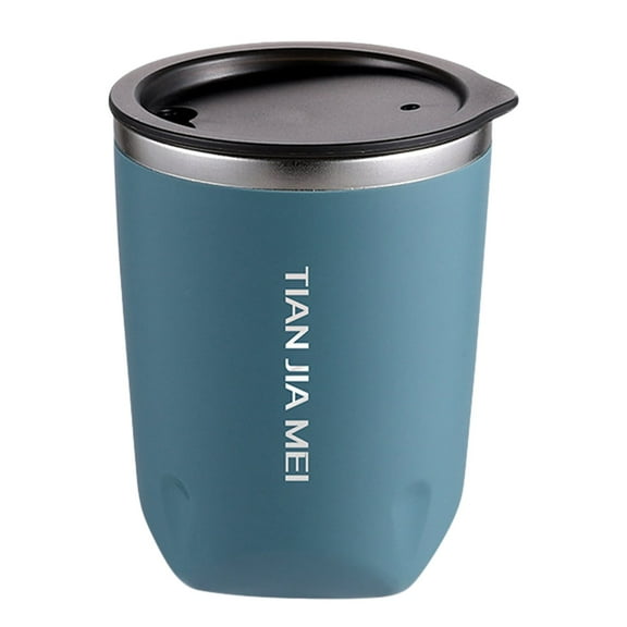300ML Coffee Cup, Coffee Mug Portable Double Layer Stainless Steel Mug with Lid and Handle Induction Heatable Insulated Coffee Mug for Travel Camping Office, Birthday Gifts, 1Pc(Blue,3.1x3.1x4.1")