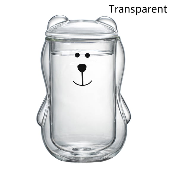 300ML Creative Bear Double Cup Personalized Coffee Mug With Cover Transparent Glass Coffee Cup Cute Cartoon Amber Bear Mugs