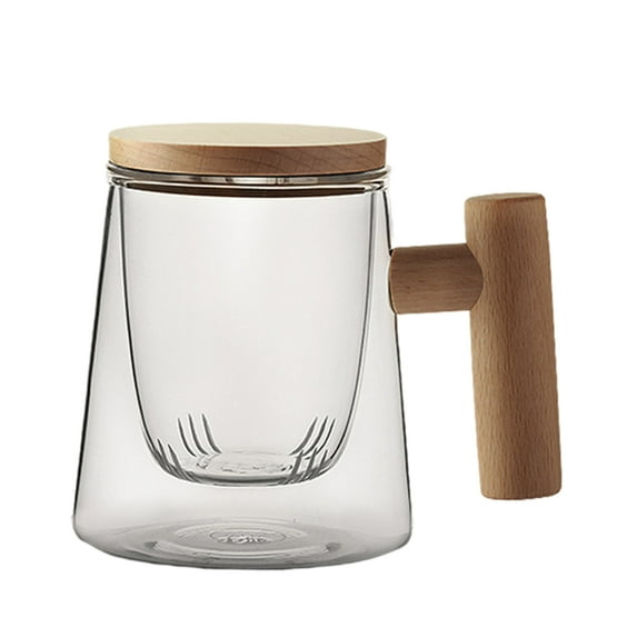300ML Creative Heat-Resistant Borosilicate Glass Tea Cup Mugs w/Wood Lid Cover Beech with filter