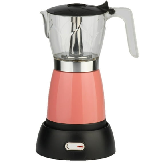 300ML Electric Mocha Coffee Maker Visualization Moka Pot Espresso for Home Kitchen Office EU Plug Pink