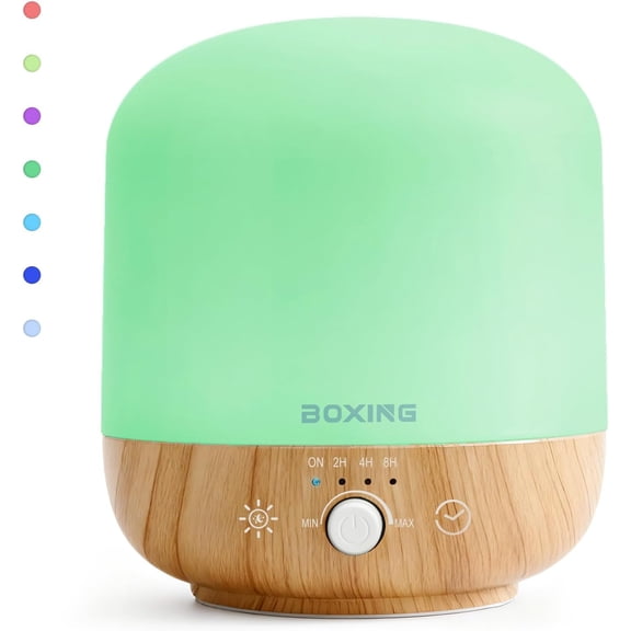 300ML Essential Oil Diffuser, Diffusers for Home&Large Room, Aromatherapy Diffuser with 7 Colors Night Light Perfect Bedroom Baby, Stepless Knob Control,Timer,Quiet,Auto Shut Off,White&Wood