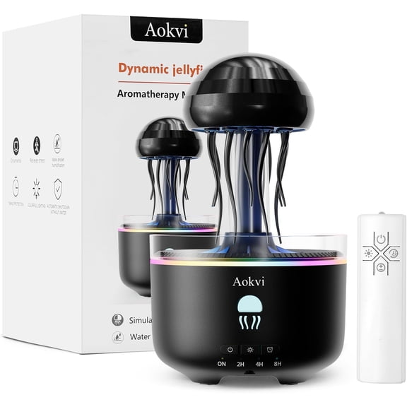 300ML Jellyfish Essential Oil Diffuser, Quiet Aromatherapy Mist Diffusers for Oils, with 7 LED Color Changing Light and Auto-Off , Suitable Families Humidifiers BedroomBlack