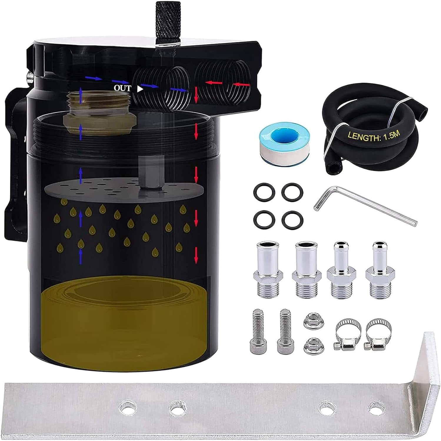 300ML Universal Oil Catch Can Tank Filter Baffled With Hose Kit ...