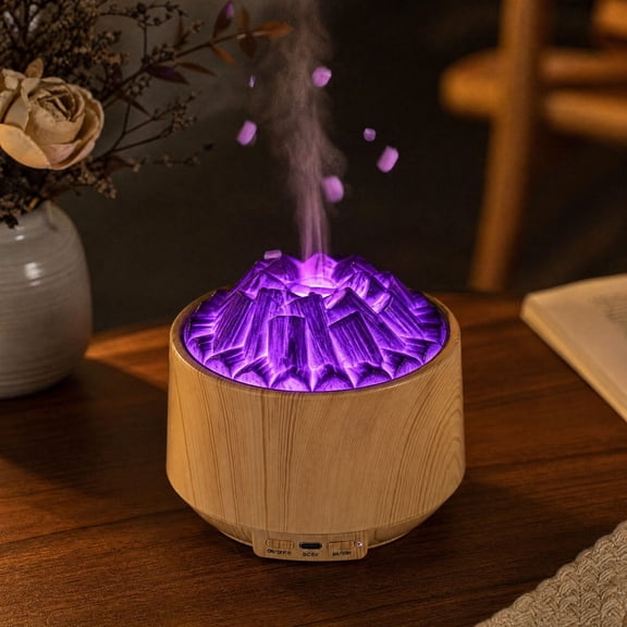 300ML Volcano Mountain Essential Oil Diffuser, Wood Grain Aromatherapy Humidifier With 7‑Color Changing Ambient Night Light,Quiet Scent Diffuser For Home, Bedroom, Office Desktop Decor