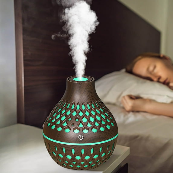 300ML Wood Grain Aroma Diffuser & Humidifier with 7-Color LED Lights, Ultra Quiet (30dB) for Home Office, USB Plug-in, Essential Oil Diffuser, Compact Air Humidifier for Desk, Bedroom, Living Room