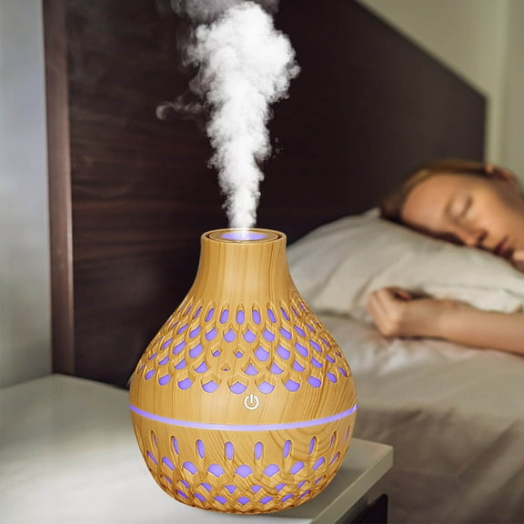 300ML Wood Grain Aroma Diffuser & Humidifier with 7-Color LED Lights, Ultra Quiet (30dB) for Home Office, USB Plug-in, Essential Oil Diffuser, Compact Air Humidifier for Desk, Bedroom, Living Room
