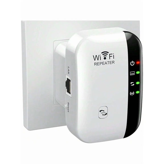 300Mbps WiFi Extender Repeater - Long Range Signal Booster, Compatible with 802.11N, Easy WPS Setup, US Plug for Indoor/Outdoor Use, White & Black