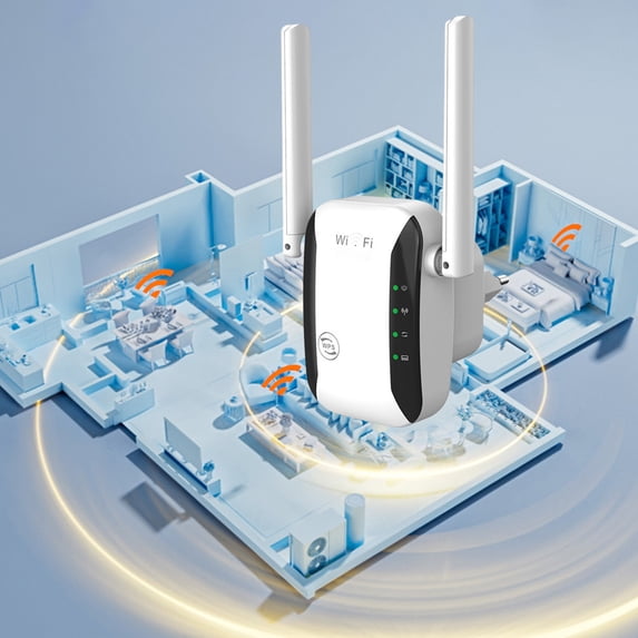 300Mbps Wireless WiFi Repeater, Internet Extender WiFi Booster with 2 High-Gain Antennas, 2.4GHz Signal Repeater with Ethernet Port, Covers Up to 50 Devices, Easy Setup for Home(White)