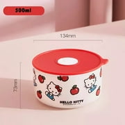 300Ml/500Ml/750Ml Sanrio Hello Kitty Ceramic Bowl Airtight Food Storage Container Microwave Oven Heating Preservation Lunch Box