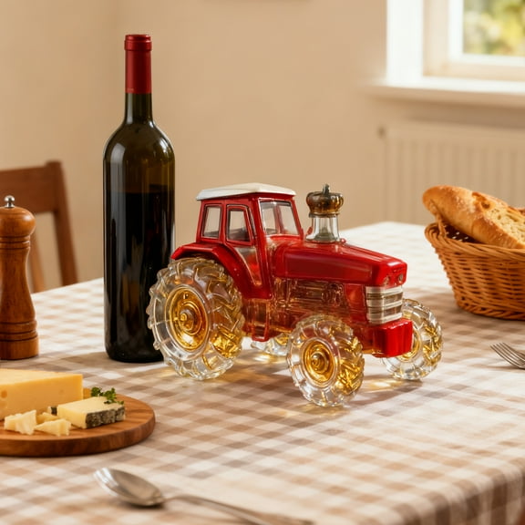 300Ml Vintage Decorated Whiskey Decanter With Off-Road Vehicle Tractor-Inspired Design And Intricate Decorative Elements Clear Glass Construction For Elegant Bar Display And Home